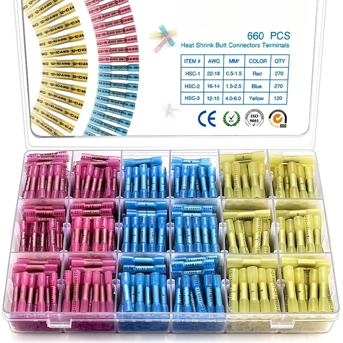 660 PCS Heat Shrink Butt Connectors Crimp Electrical Wire Connector Waterproof Insulated Butt Splice Terminal for Marine Boat