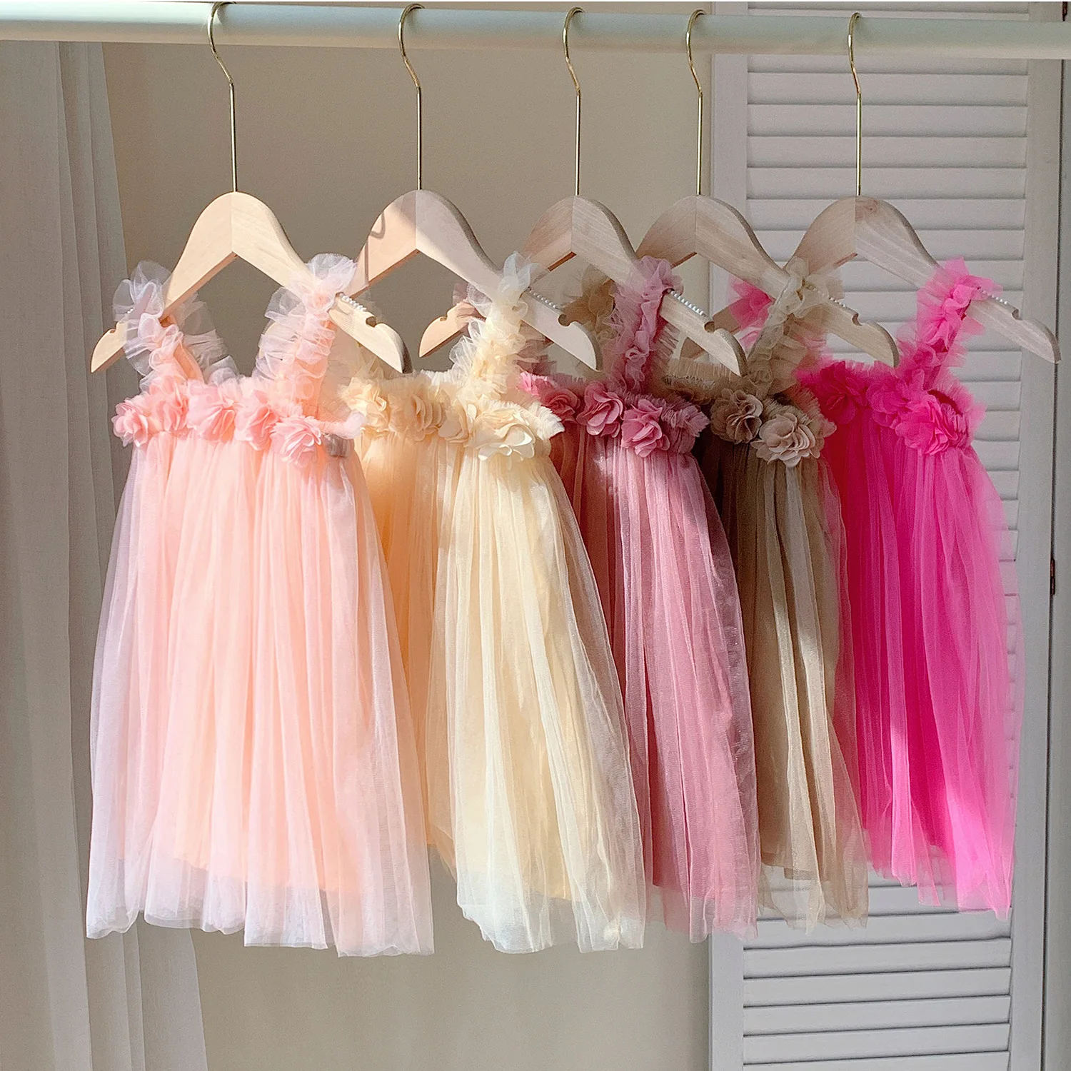 MILANCEL New Summer Kids Sweet Mesh Dress Girls 6 Colors Suspended Floral Beach Skirt Children Tutu Princess Dress