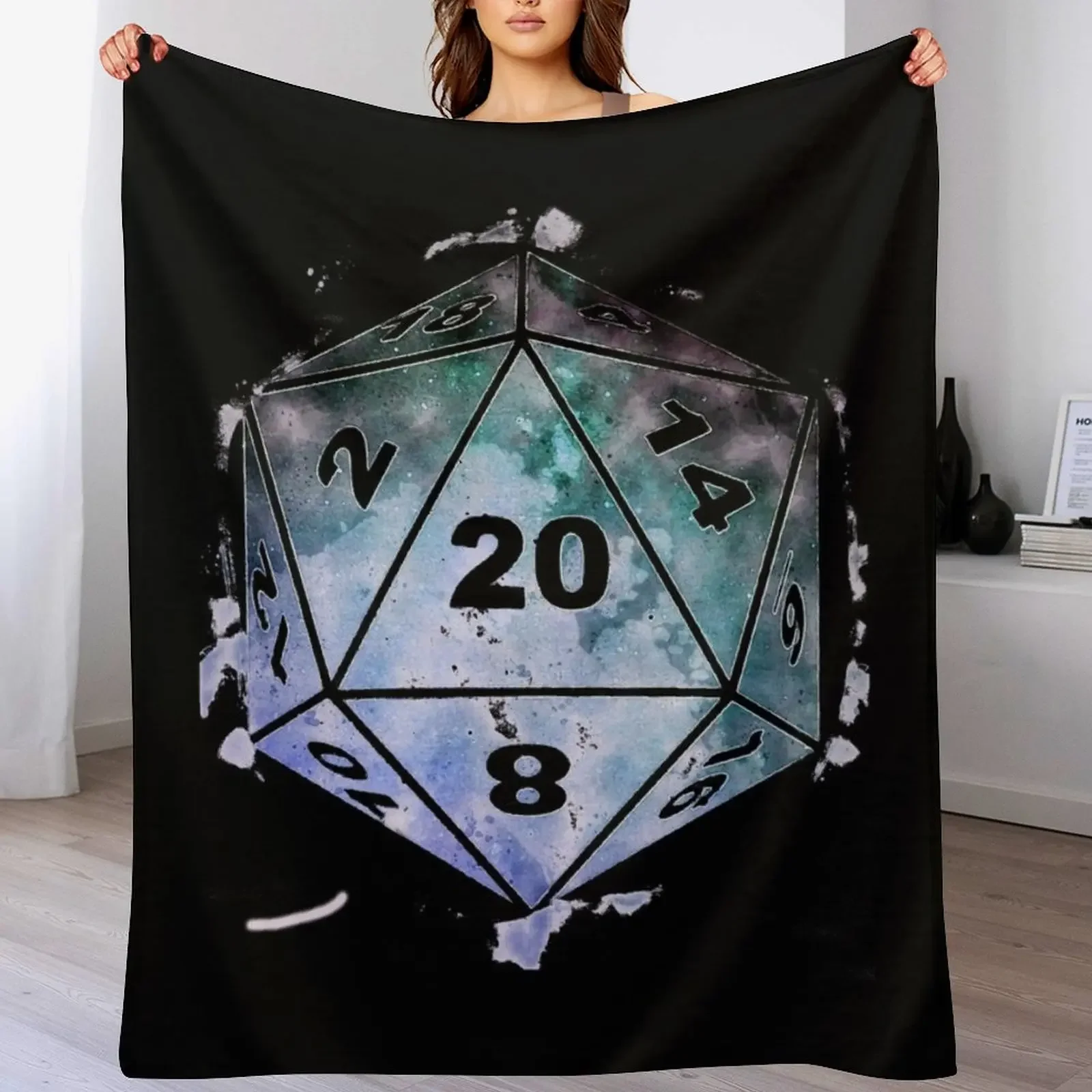 Galaxy Watercolor Dice D20 Galaxy Critical Roll Throw Blanket Shaggy Furry Soft Blanket for Bedroom Living Room