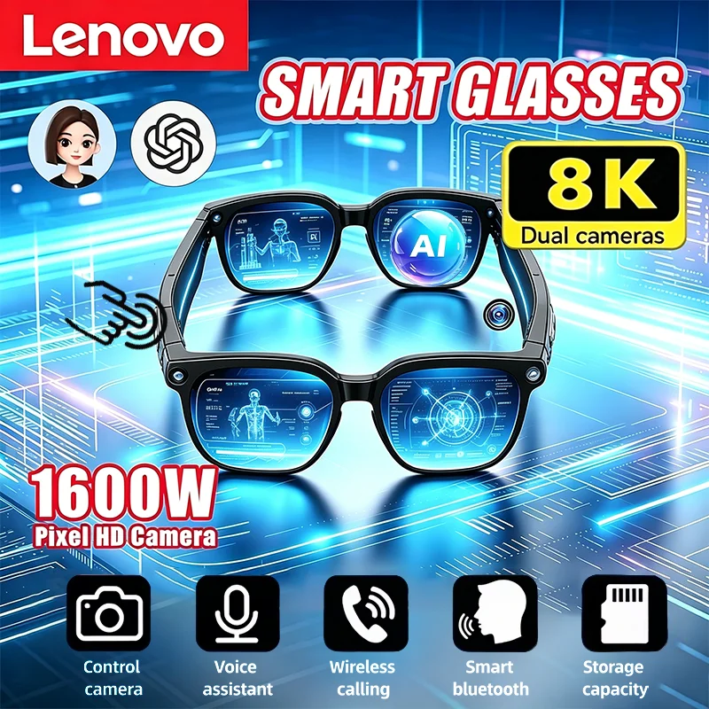 

Lenovo 8K Camera AI Smart Glasses Bluetooth5.4 Remote Control Touch Voice Assistant Photo Recording Translator Wireless Sunglass