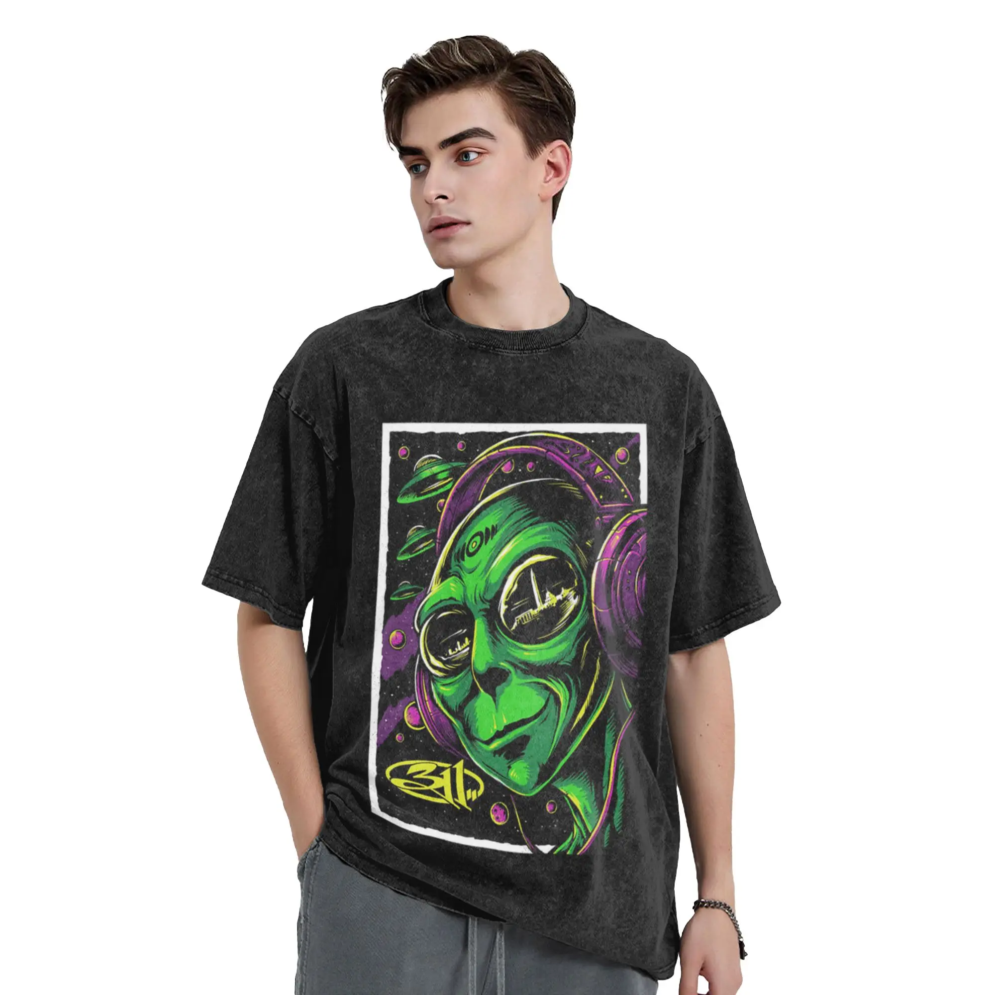 311 Alien Unique Trendy A Washed T Shirt Men's Women's Oversized Cotton Tees Tops