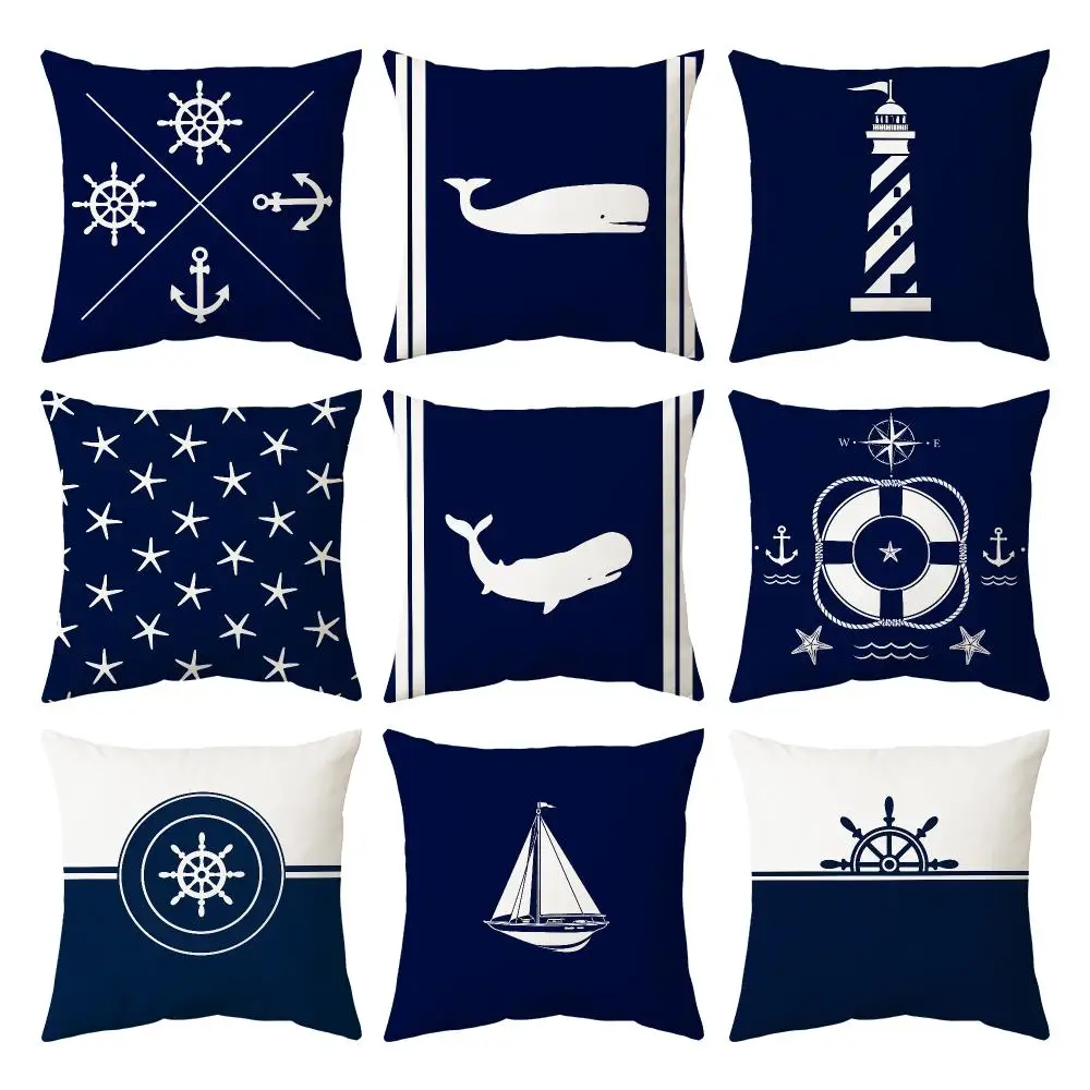 Home decor compass anchor Cushion Cover Breathable Cool Natural Durable Linen Printed Pillow Case Decor Sofa Bedroom