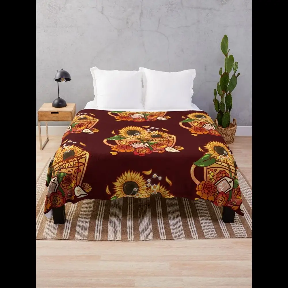 

Leo Zodiac Teacup Print Throw Blanket for Cozy Living Room Decor Soft Plush Fleece Throw Blankets for Couch