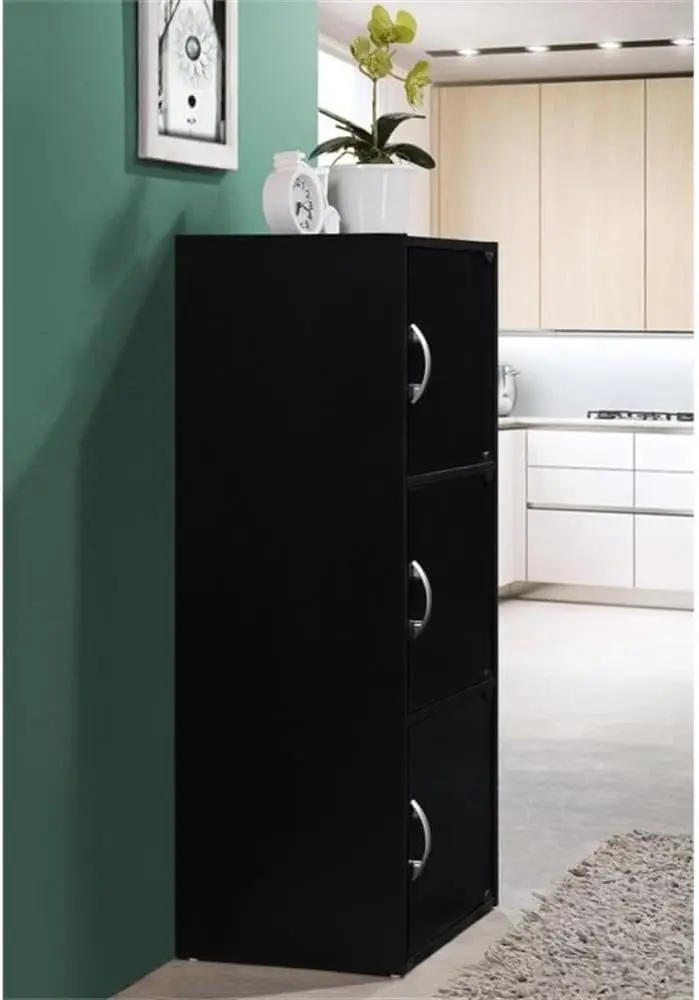 3 Shelf 3 Door Bookcase In Black