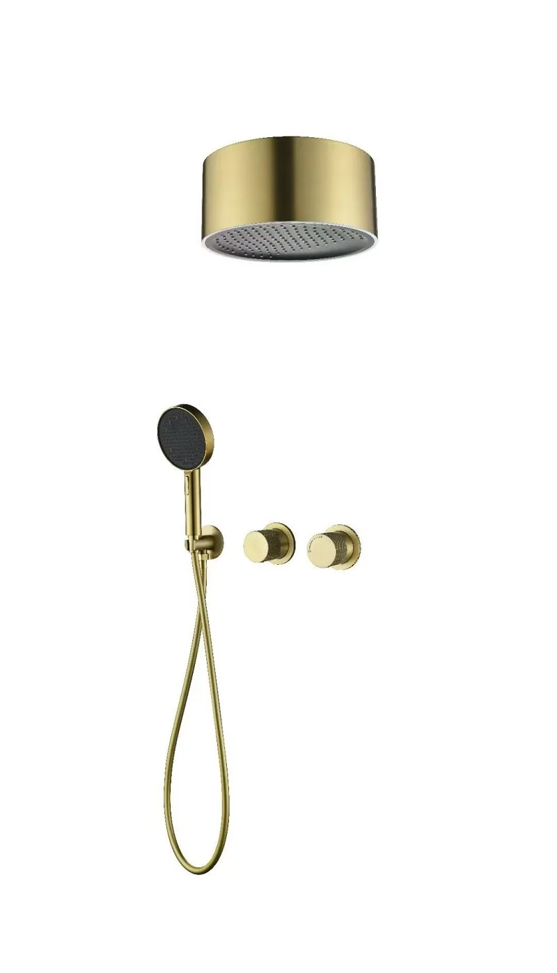 Oversized Rainfall Showerhead Concealed Shower System Premium Gold Finish Solid Brass Hot cold water Bathroom Shower Set 2 Modes