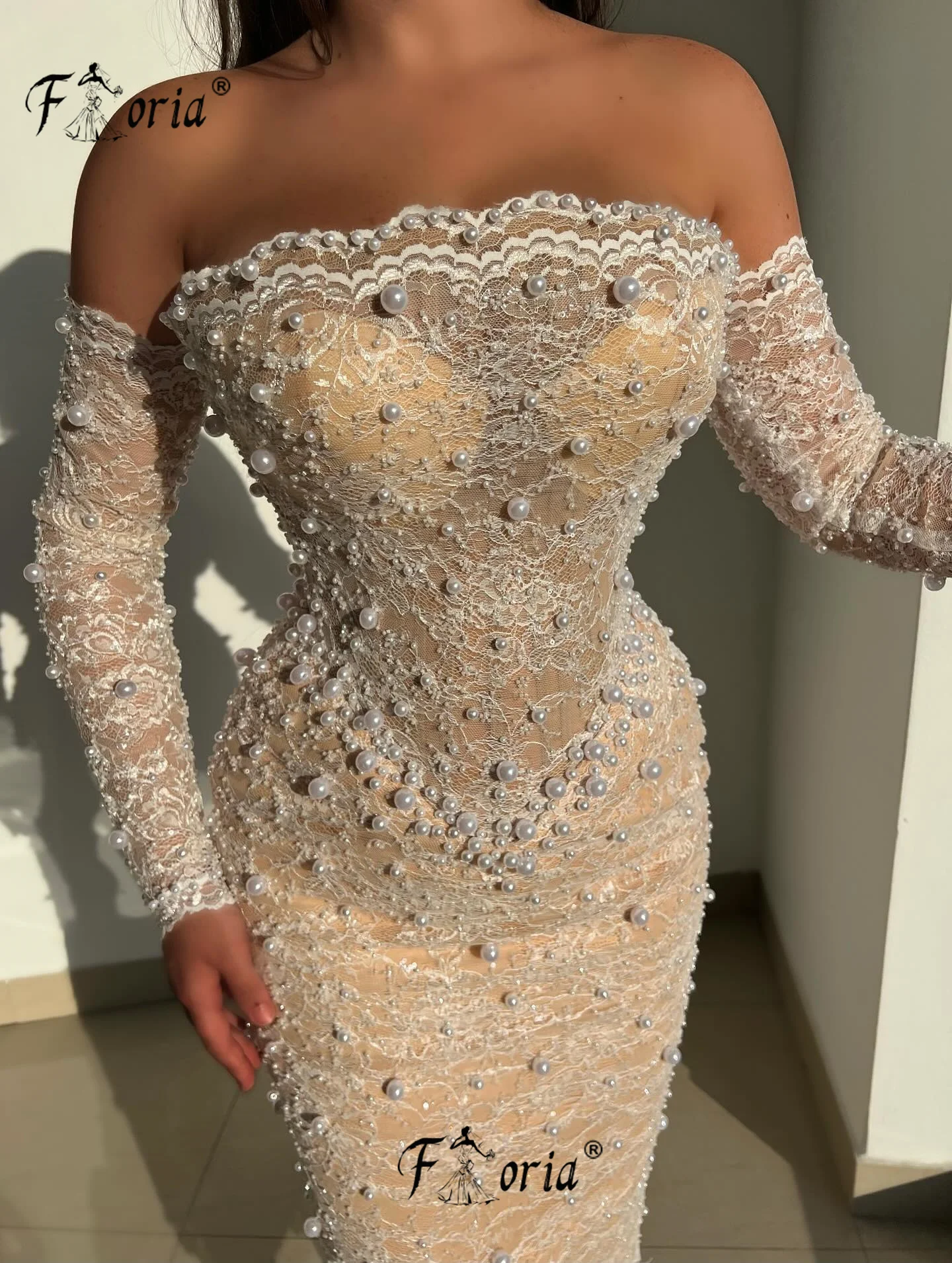 Eleganckie sukienki na przyjęcie w stylu syreny, zdobione perłami, couture, koronkowe, w kolorze nude, suknie ślubne celebrytów, suknia wieczorowa, eleganckie suknie galowe 2025