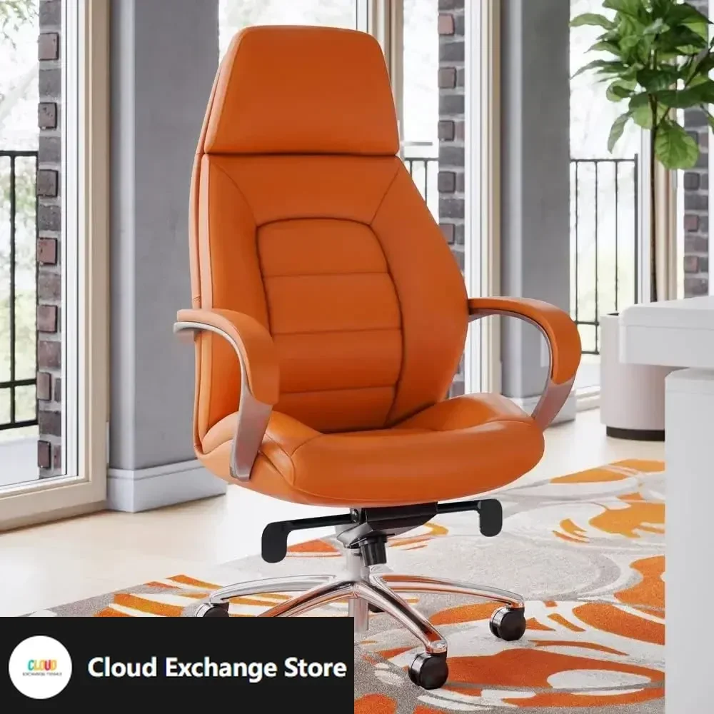 

Furniture Gates Genuine Leather Aluminum Base High Back Executive Chair - Orange