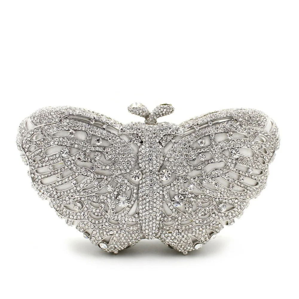 

WHTUOHENG Women Silver Evening Bags Purses Butterfly Crystal Clutch Formal Party Clutches Dinner Bag Wedding Minaudiere Purse