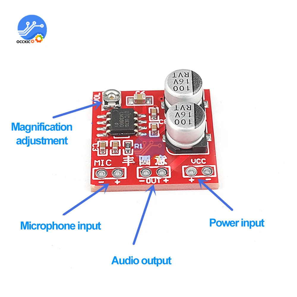 Electretマイクアンプ,ピックアップモジュール,小型スピーカー,DC4-12V lm386