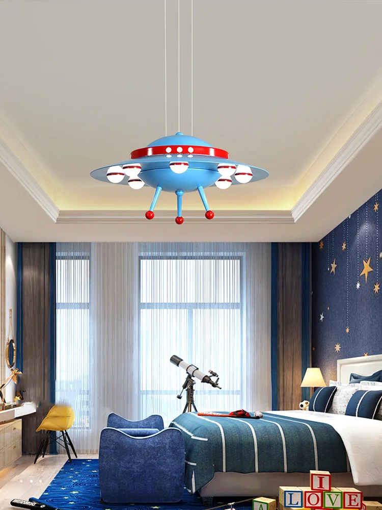 

Children's Room Chandelier Mediterranean Boy Bedroom Room Lamp Creative Cartoon UFO Lamp Kindergarten Amusement Park Lamp