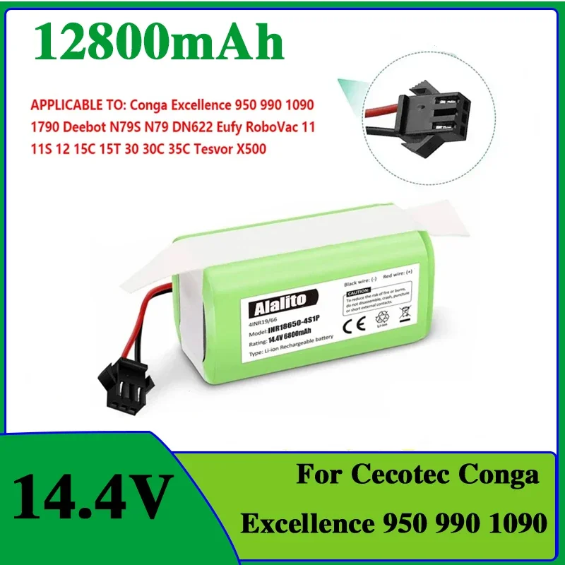 14.4V 9800mAh Li-ion Battery for for Conga 990 1090 Tesvor X500 Ecovacs Deebot N79 N79S DN622 Eufy RoboVac 11 11S RoboVac 30