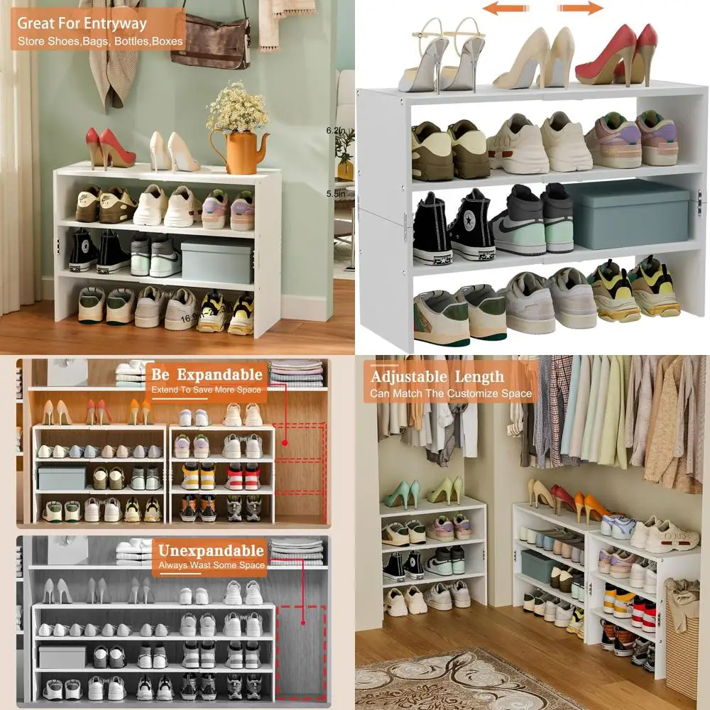 

3-Tier Expandable Shoe Rack Organizer, Iron and Wood Combo, Holds 8-16 Pairs, Ideal for Closets, Entryways, and Small Spaces