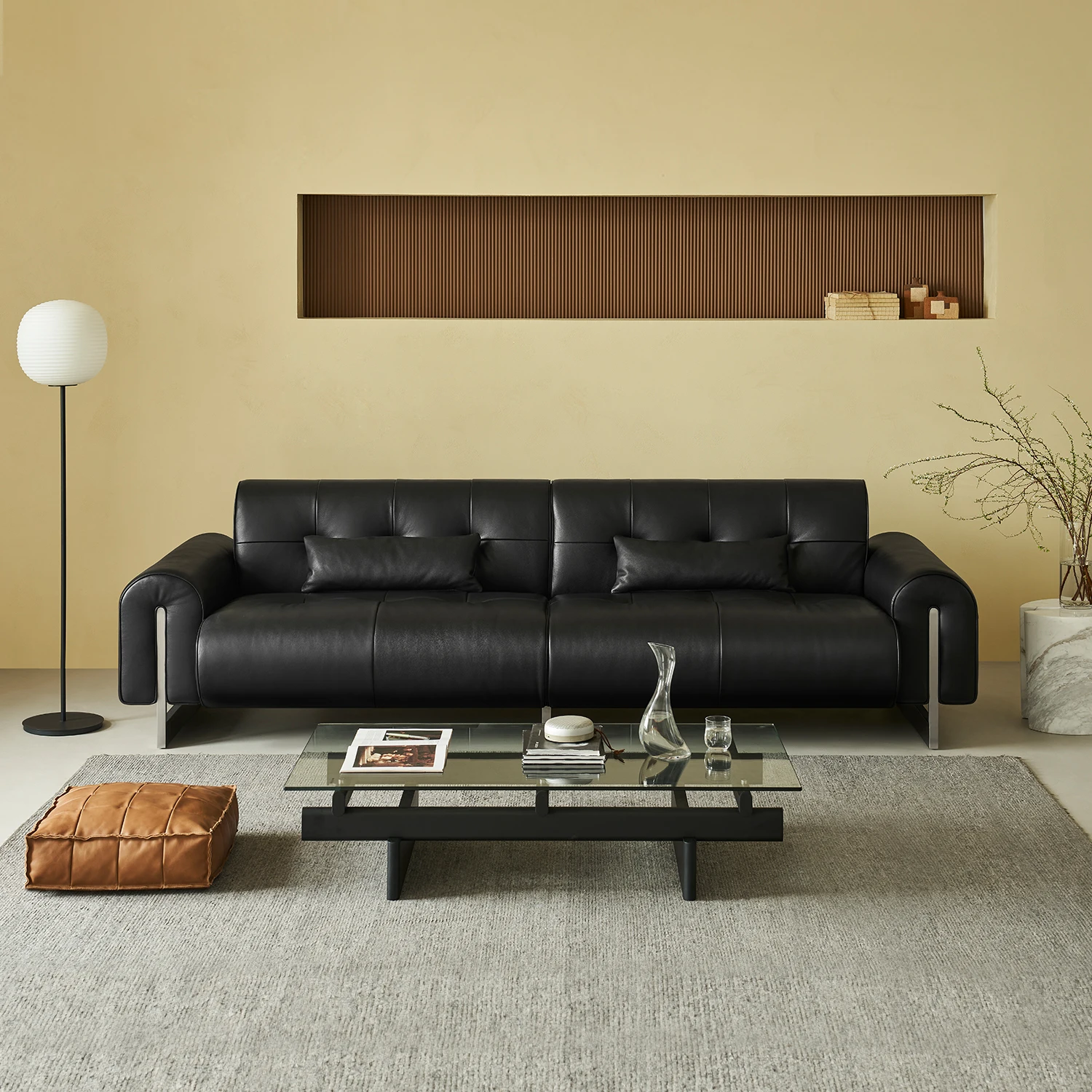 

Leather Beige European Couch Black Brown Single Designer Modern Sleeper Sofa Puffs Lounge Luxury Divani Living Room Furniture