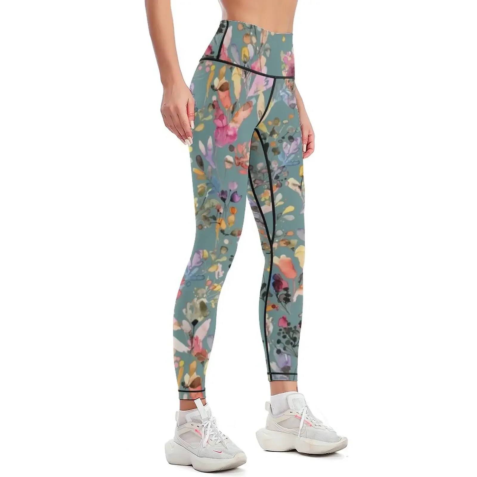 Wild Flowers and Plants Watercolor - Wild Nature Botanical Print Leggings gym top Fitness clothing Womens Leggings