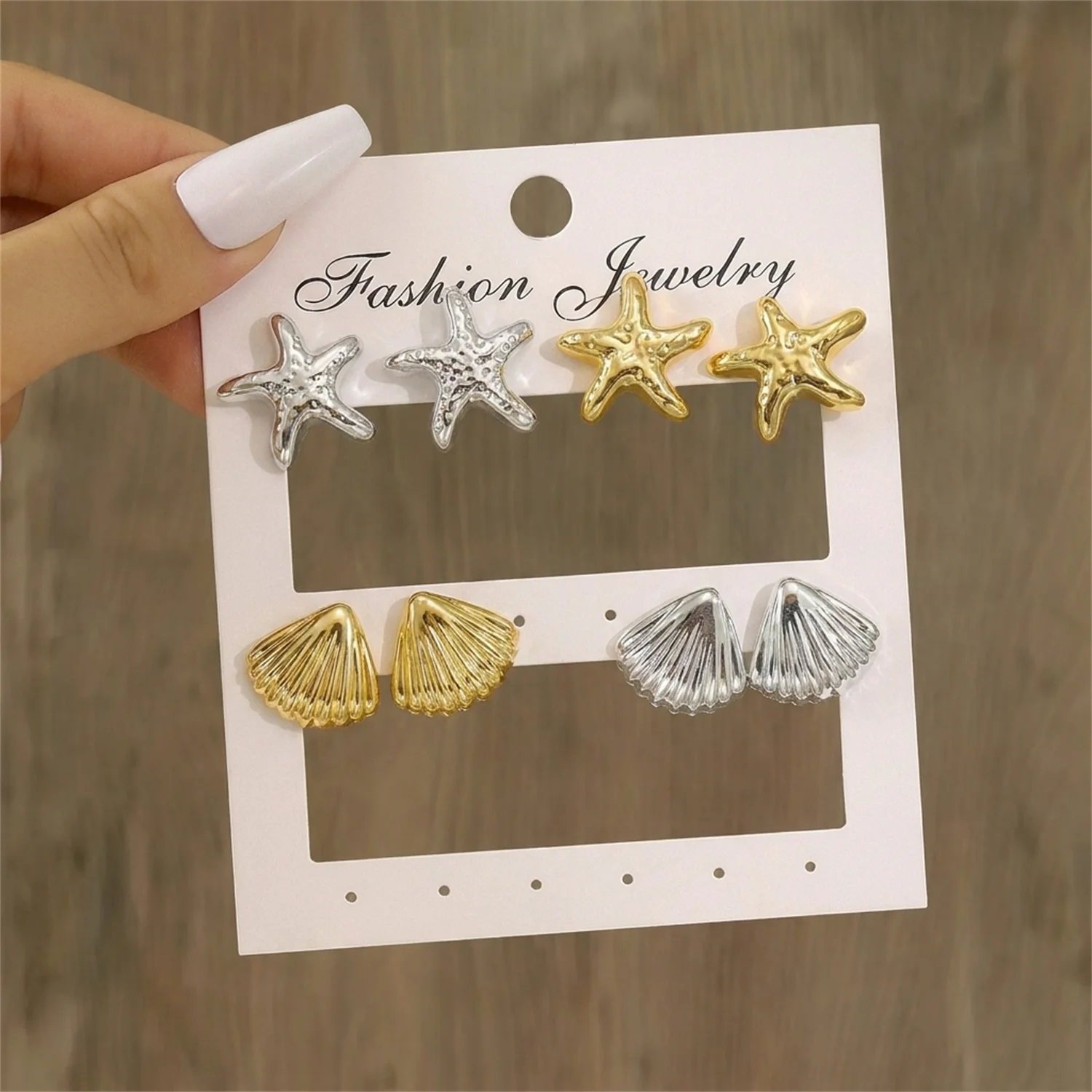 

4Pairs/Set Starfish Shell Stud Earrings for Women Gold Silver Color Ocean Beach Earrings Fashion Jewelry