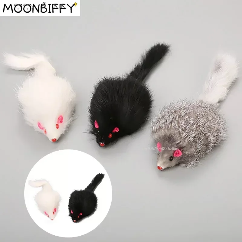 1Pcs False Mouse Cat Pet Toys Cat Long-haired Tail Mice Mouse Toys Soft Rabbit Fur Furry Plush Cat Toy For Pet Cats Dogs