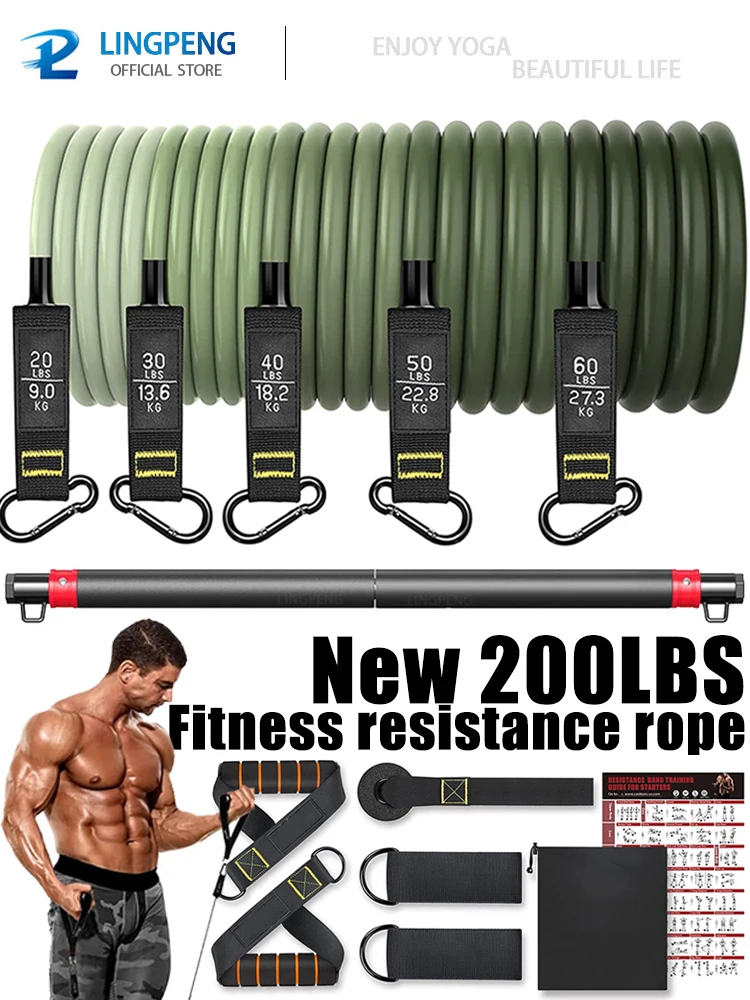 Komplet taśm oporowych opaski do ćwiczeń taśma do ćwiczeń 5 Tube Fitness z zaczep na drzwi uchwyty nogi paski na kostkę i Fitness Stick — zdjęcie 2