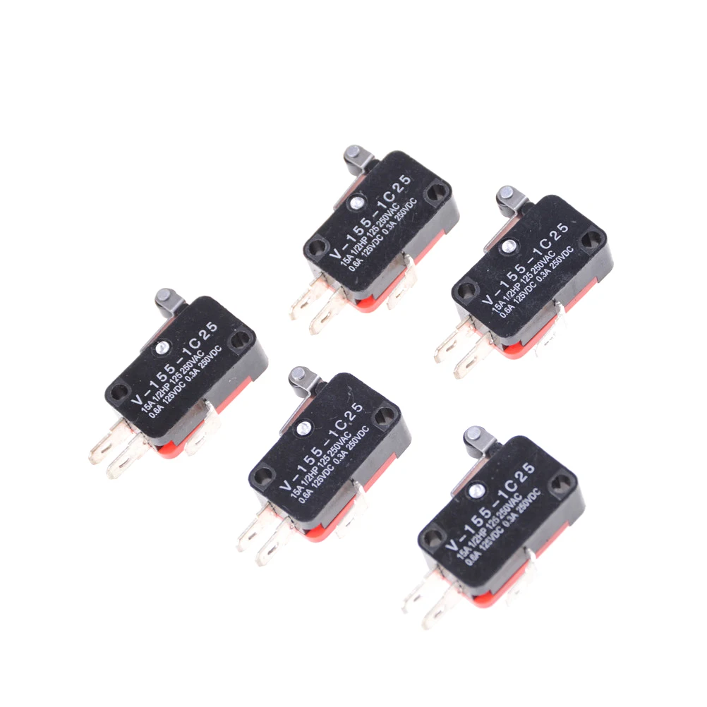 5Pcs SPDT V-155-1C25 Short Hinge Roller Lever Control Limit Micro Switch