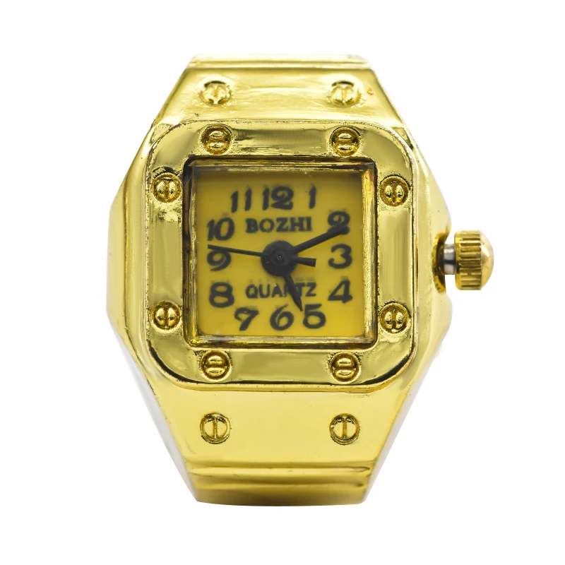 The New Best-Selling Ring Watch Features A Creative Golden Alloy Case With A Finger Square Dial For Couples And Men