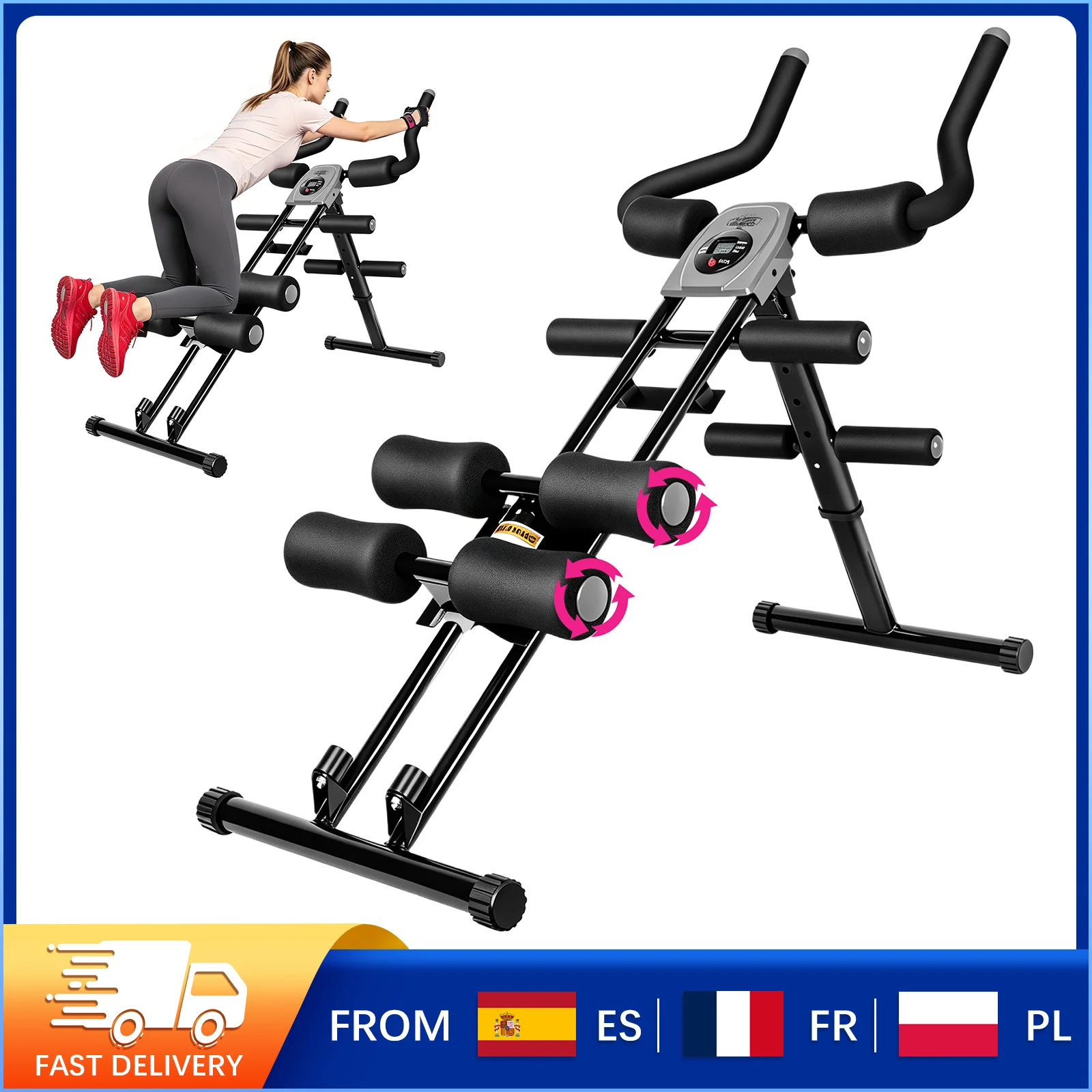 Allenatore Addominale Pieghevole 150kg Macchina Multifunzionale per Allenamento del Core per Addominali, Fianchi, Cosce e Gambe Attrezzatura Fitness Portatile Salvaspazio per Palestra Domestica