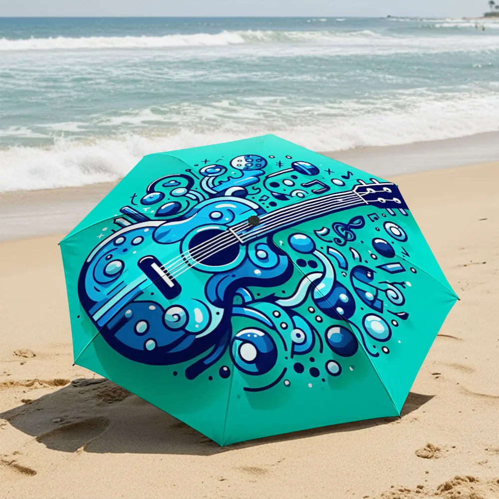 Vibrant Guitar and Musical Notes Design Umbrella Compact Fashion Folding Umbrella for Daily Use, Christmas Gift