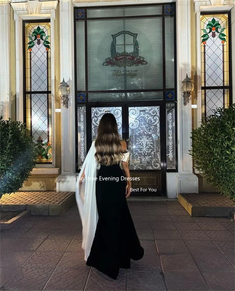 Eightree Saudi Evening Dresses Modest Gowns Abendkleider Long Black and White Stain Dubai Party Dress Elegant Dresses for Event