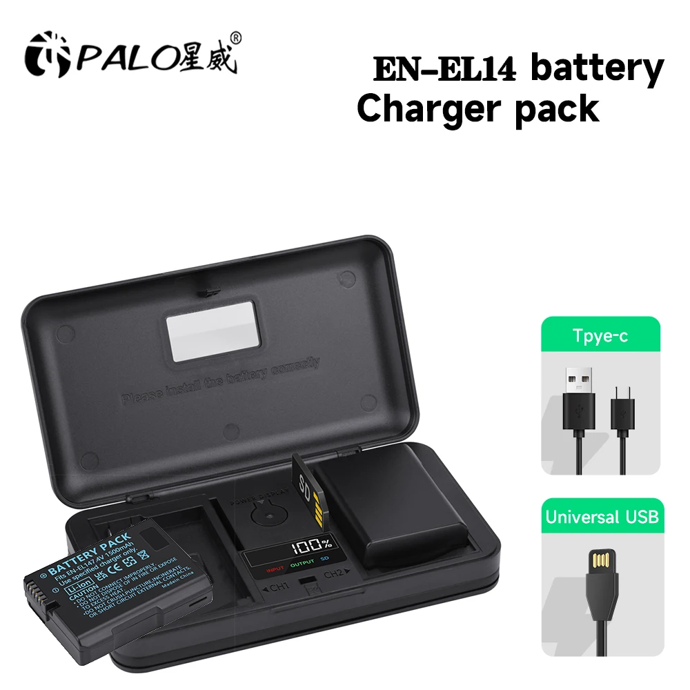 PALO EN-EL14 EN-EL14A EN EL14 Battery +Charger SD Card Interface for Nikon D3100 D3200 D3300 D3400 D5600 D5100 D5200 P7000 P7800