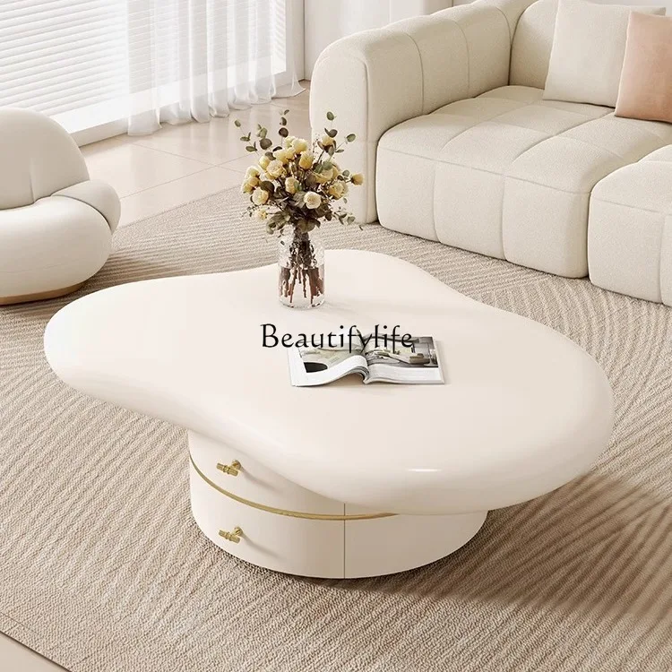 Simple modern cream wind cloud coffee table small apartment living room balcony household drawer coffee table