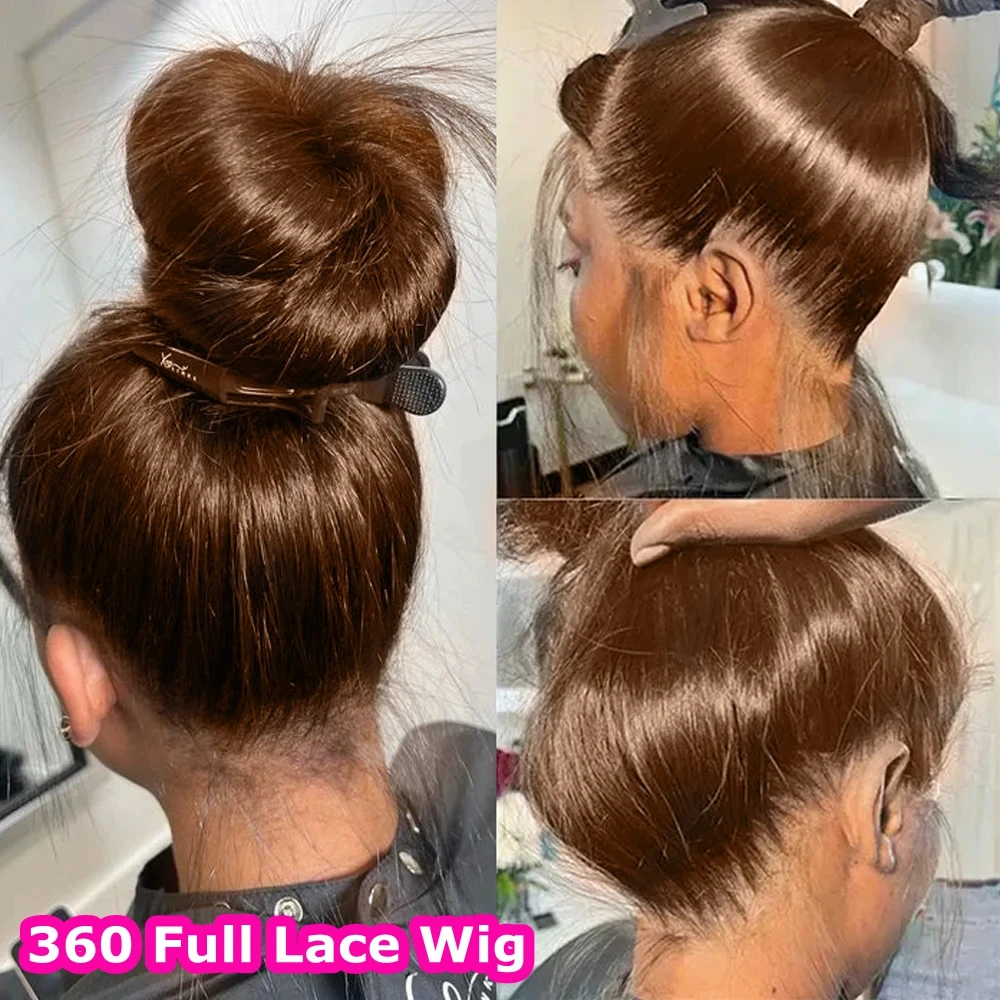 

360 Full Lace Chocolate Brown Straight Frontal Wig PrePlucke Bone Straight Invisi Strap Lace Front Wigs Human Hair Glueless Wig