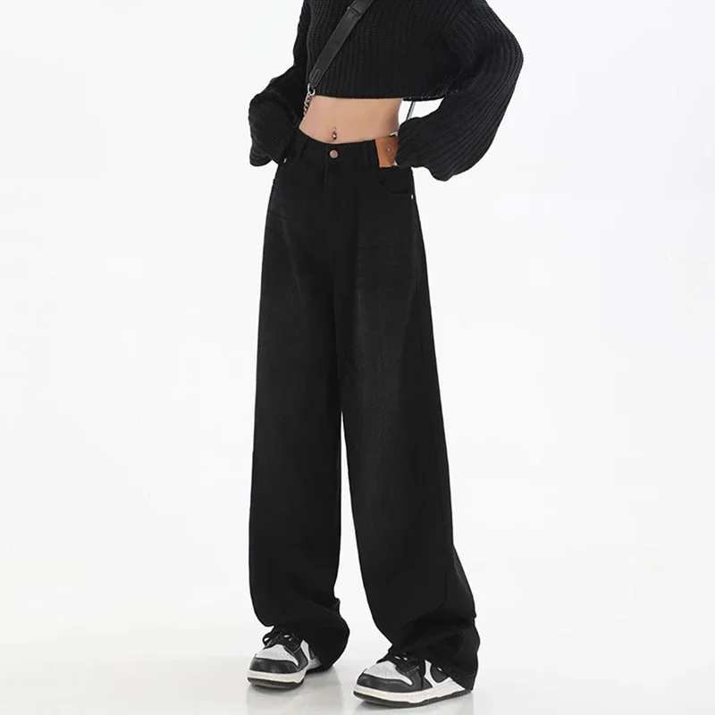 Damskie jeansy retro z prostymi nogawkami, klasyczne spodnie dżinsowe z wysokim stanem, damskie koreańskie spodnie streetwearowe typu baggy