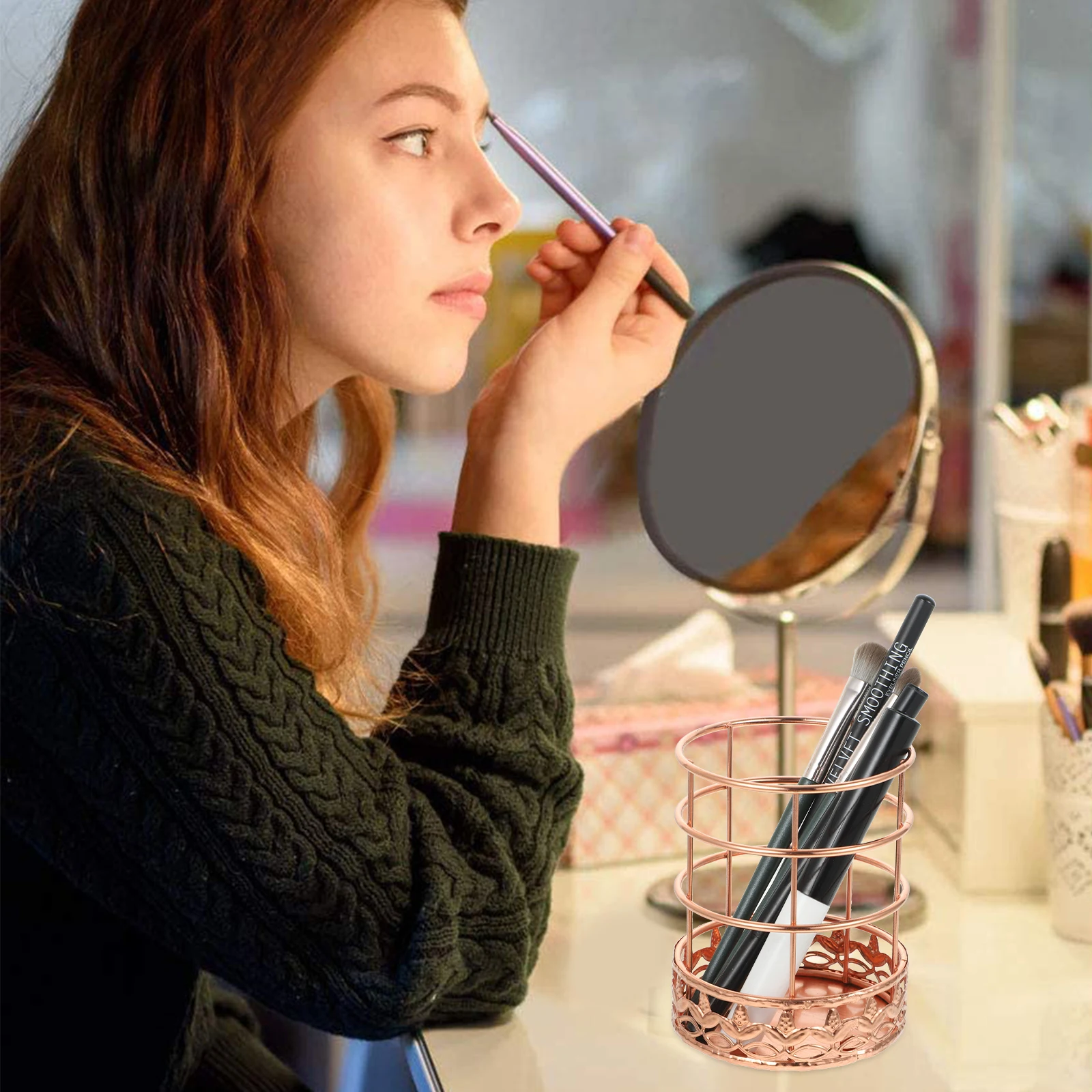 

Rose Gold Pen Holder Large Capacity Desk ganizers Pencil Cup Storage Office Supplies Non Slip Base Practical Gift