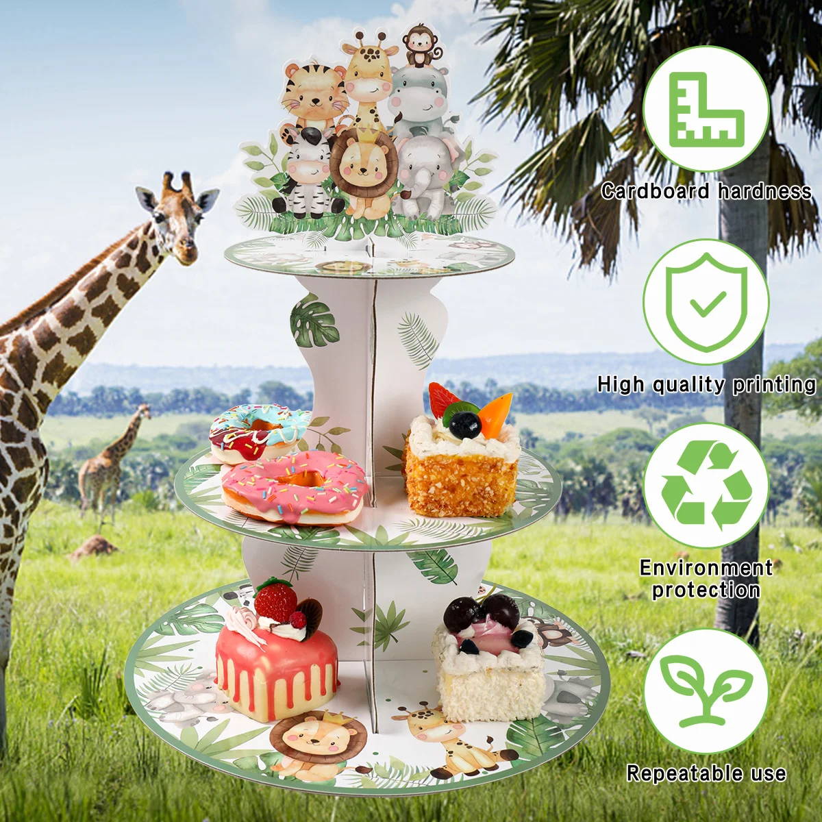 Jungle Animals Safari Cupcake Stand Baby Shower Birthday Party Decorations Cupcake Holder Kids Wild One Party Supplies