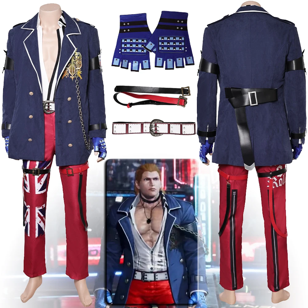 

Anime Game Tekken8 Costume Disguise Steve Fox Cosplay Fantasy Gloves Shirts Adult Men Roleplay Fantasia Male Halloween Clothes