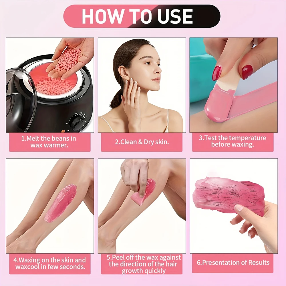 Kit Waxing Penghilang Rambut Rumah dengan Steker AS 6 Pak Pot Lilin Silikon Manik-manik Lilin Keras untuk Kaki Wajah Seluruh Tubuh Bikini Brasil
