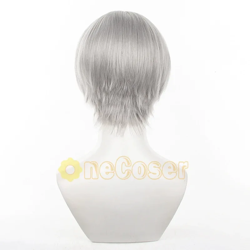 يو ناروكامي شعر مستعار تأثيري أنيمي شخصية 4 رمادي قصير الشعر ياسوغامي المدرسة الثانوية ألياف مقاومة للحرارة الشعر + غطاء شعر مستعار هالوين