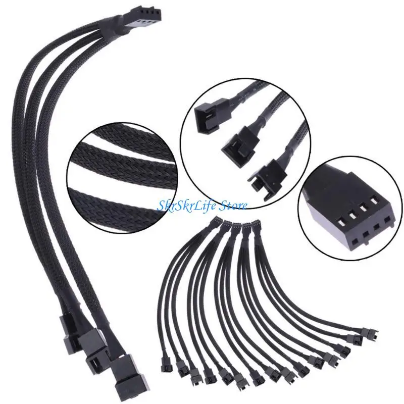 e65e 3ways 4 pin pwm splitter 4pin pwm female to 4 pin pwm adapter cable للكمبيوتر