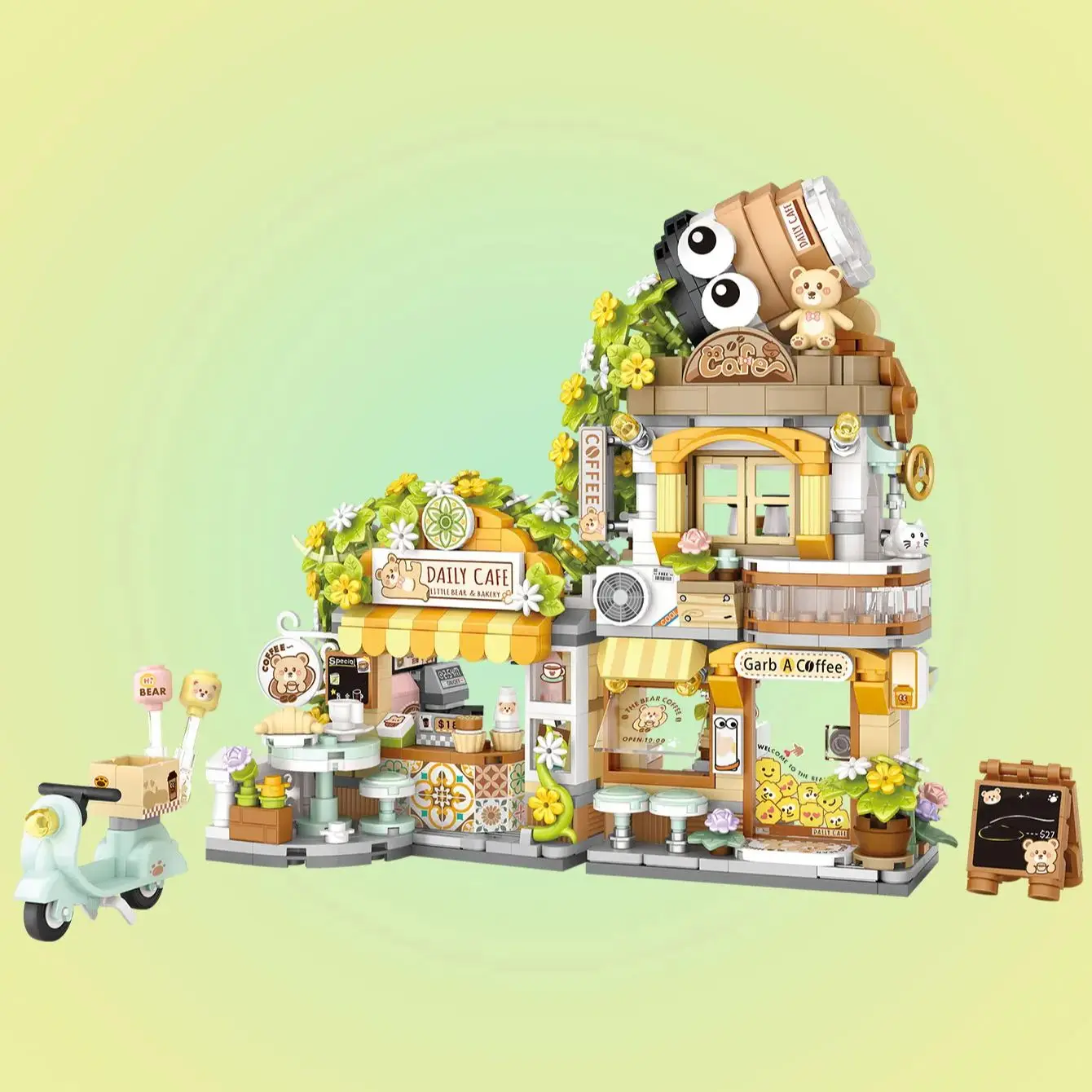 

LOZ New arrival 1382 building block Cute little bear Cafe store small house Mini Building Blocks Set for New year Gifts