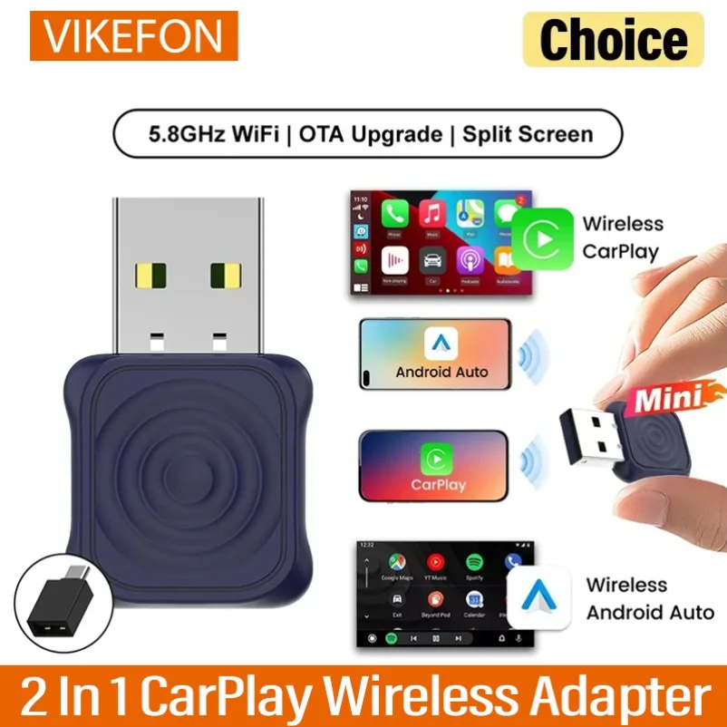 2 In 1 CarlinKit 5.0 Mini Ultra CarPlay Wireless Adapter Wifi 5.8G Android Auto Wireless Dongle for Spotify Music OEM Car
