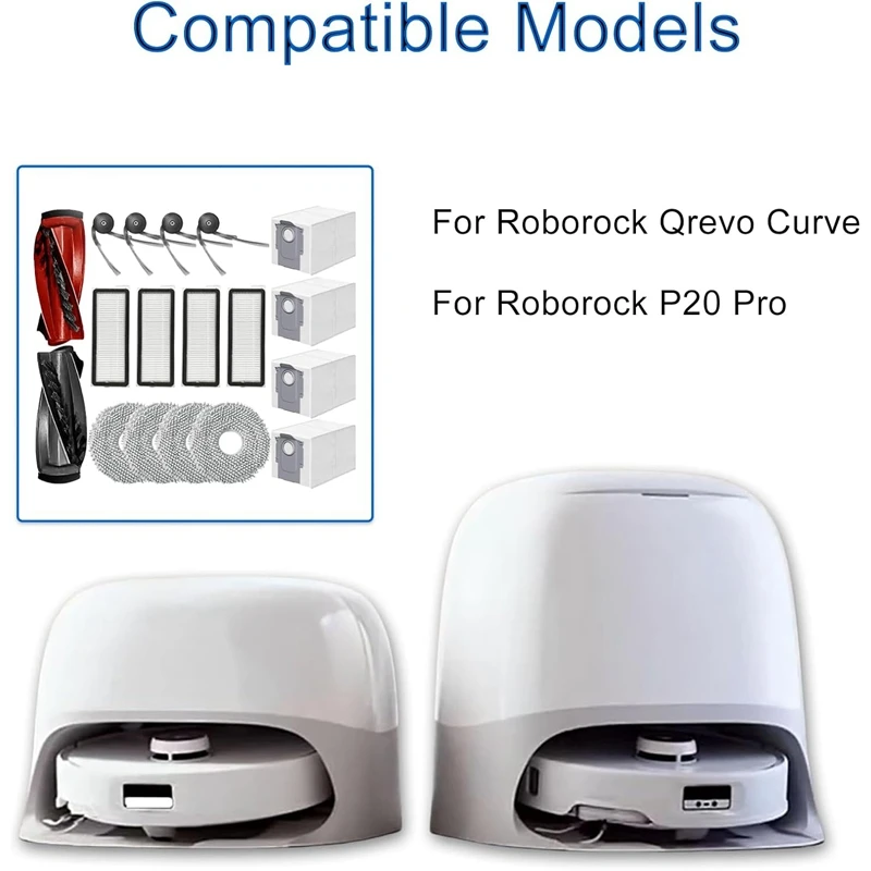 JDZD-vervangende onderdelen voor Roborock Qrevo Curve/P20 Pro Stofzuiger Hoofdzijborstels HEPA-filters Mop Pads Stofzakken
