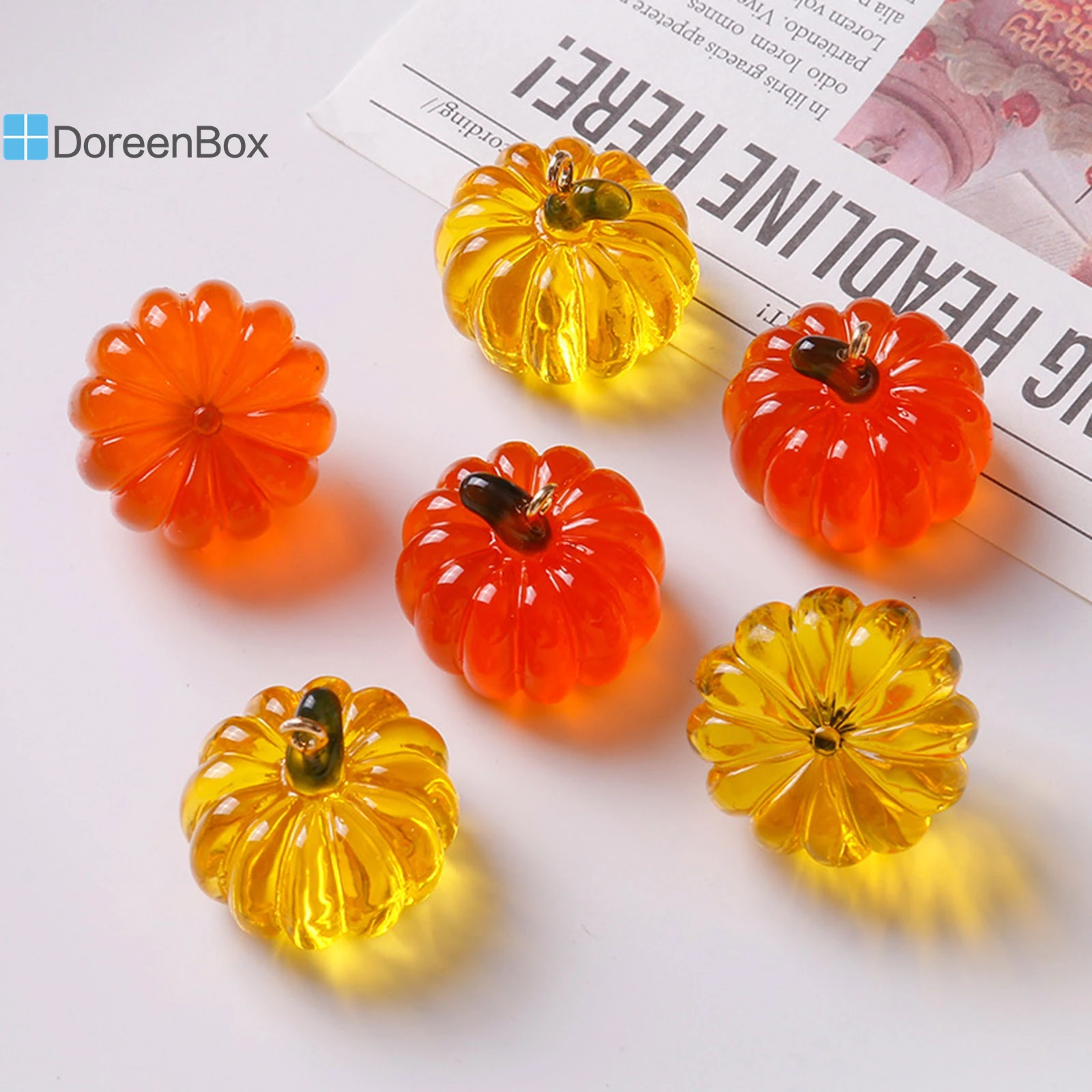 2 PCs Halloween 3D Pumpkin Charms Resin Orange Yellow Transparent Charms Pendants for DIY Jewelry Making Accessories 22mm x 20mm