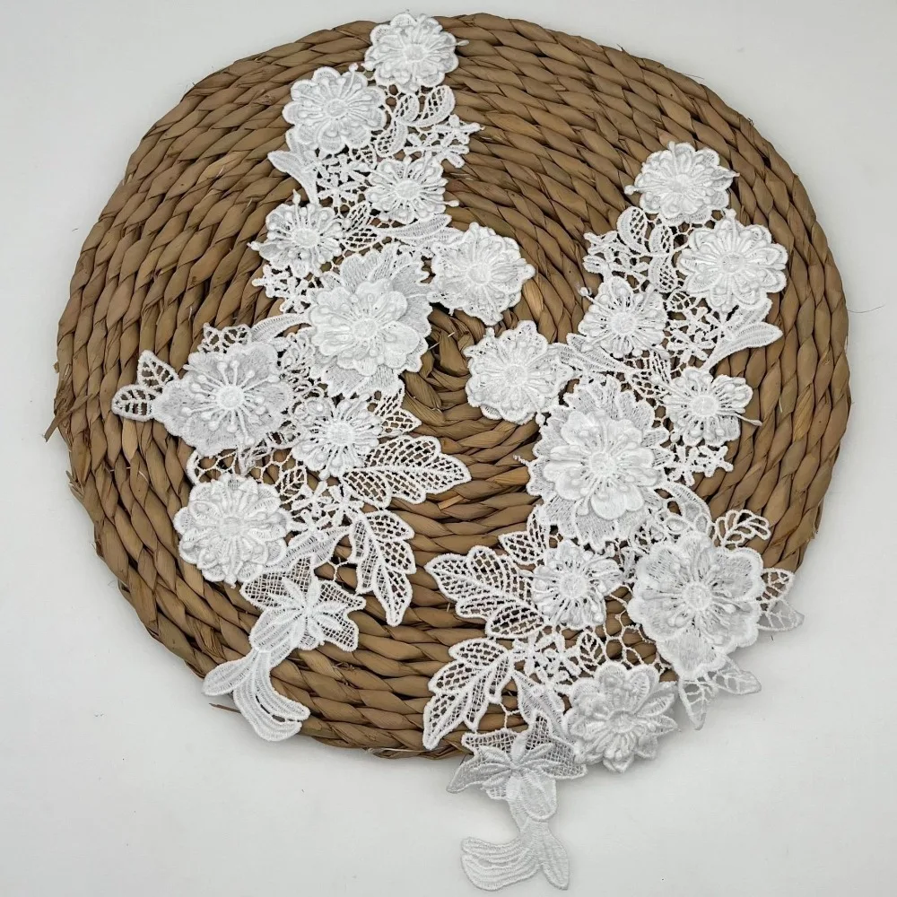 ديكور الأزياء 3D الأزهار يزين شبكة التطريز اليدوية التطريز يزين الأبيض خياطة على بقع ملابس الزفاف