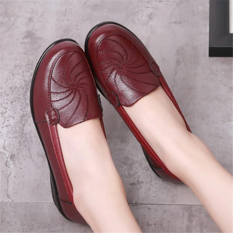 MVVJKE New Woman Flats  Autumn Natural Genuine Leather Women Casual Shoes Soft Bottom Comfort Mom Shoes