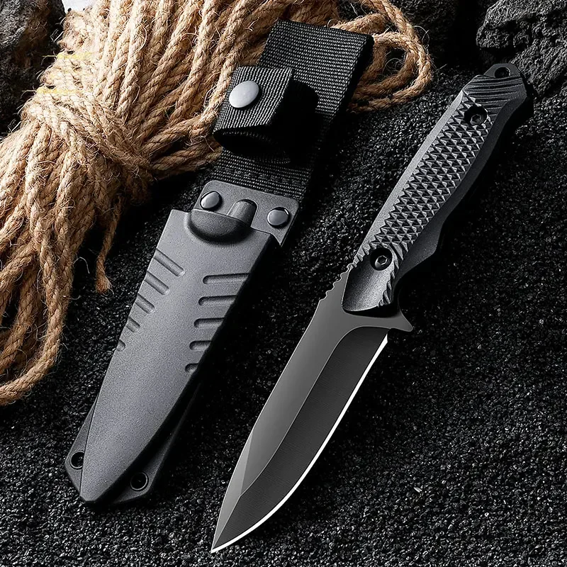 Outdoor  Tactical Hunting Straight Knife EDC Portable Strap Jacket Self Defense Survival Camping BBQ Tool Knife Adventure Hiking