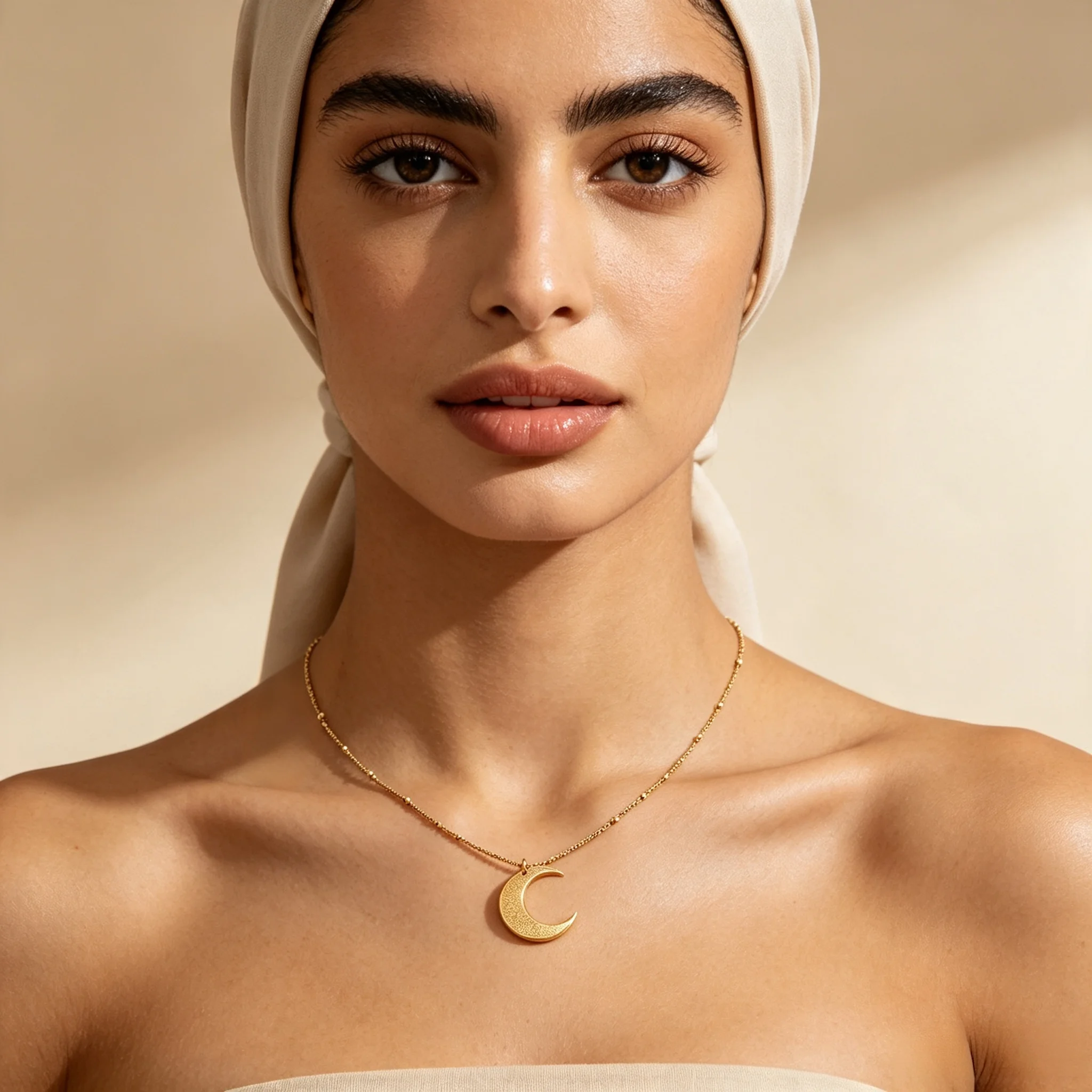 304 Stainless Steel Crescent Moon Pendant Necklace Muslim Ayatul Kursi Moon Necklace Islamic Ramadan Jewelry Waterproof and Fade-Resistant