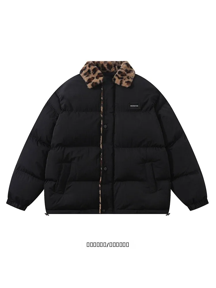 

Мужская зимняя куртка свободного кроя с воротником на молнии, лоскутным дизайном и леопардовым принтом из хлопка, повседневная молодежная верхняя одежда