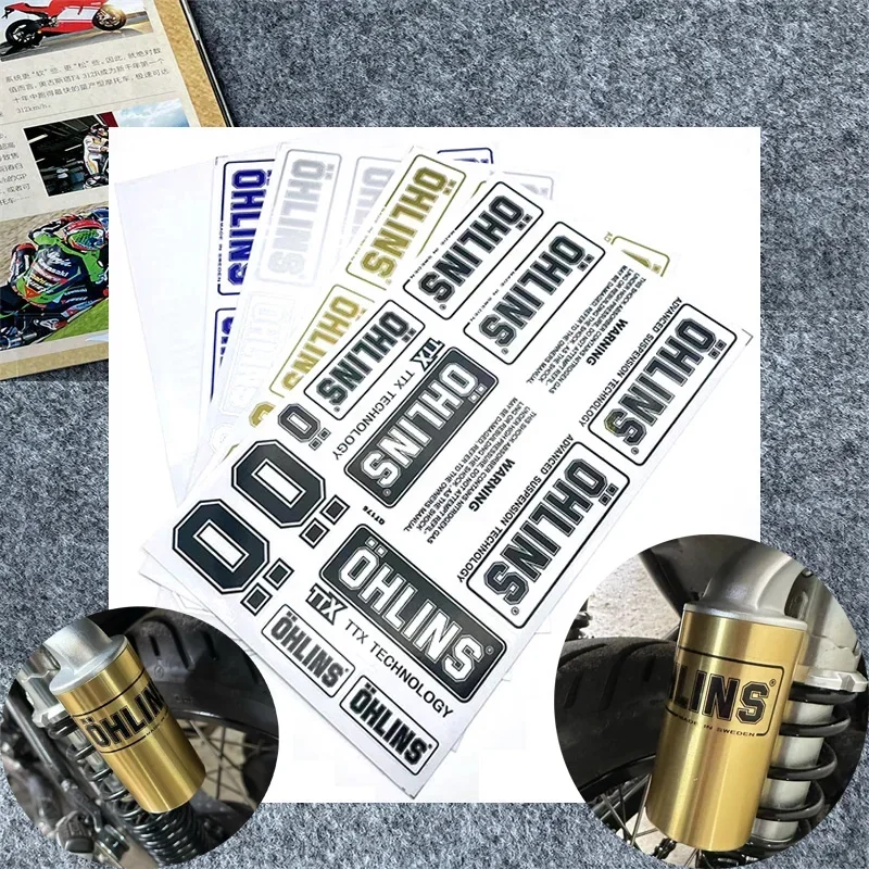 สติกเกอร์รถจักรยานยนต์ OHLINS Decal Moto ส้อม Suspension Clear โลโก้สติ๊กเกอร์กันน้ําสําหรับ Nmax 155 R1200GS R1250GS TMAX500 DUKE390