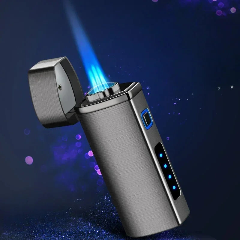 New 2024 Touch Sensing Metal Outdoor Windproof Electric USB Lighter Turbo Three Torch Blue Flame Jet Cigar Tool Gas Lighter Men