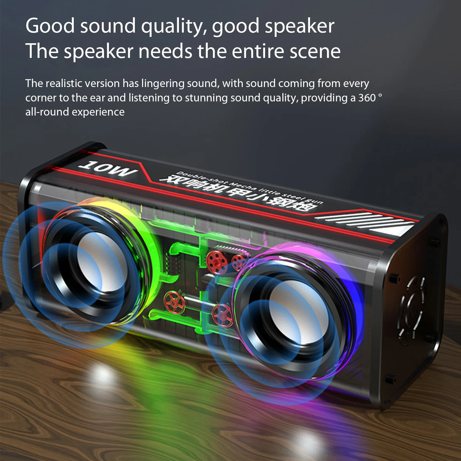 Wireless Stereo Speaker Bluetooth-compatible 5.0 Transparent Mecha Subwoofer Loudspeaker 5W High-power 1800mAh  Party Supplies