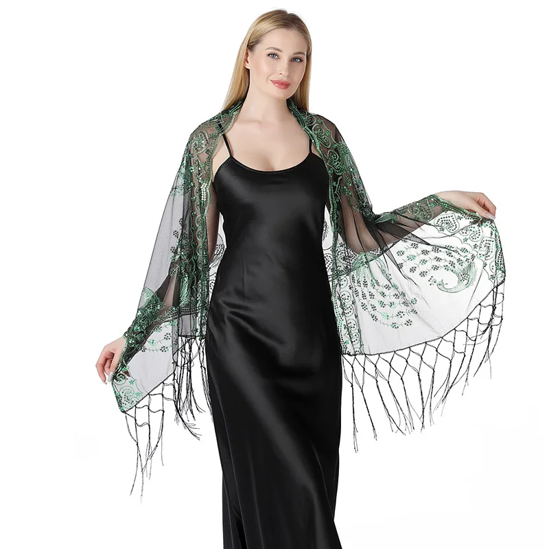 Peacock Embroidery Sequins Shawls for Evening Dresses Bridal Bridesmaid Wedding Shrugs Wraps Sheer Hollow Lady Party Shawl Cape