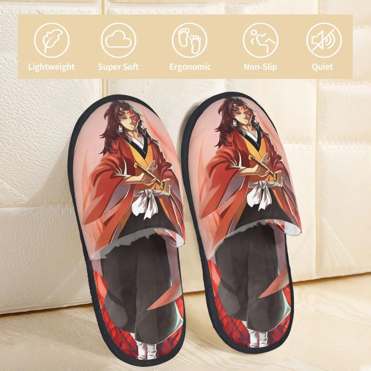 Yoriichi House Slippers Bedroom Anime Demon Slayer Soft Household Fur Slides Slippers Non-skid